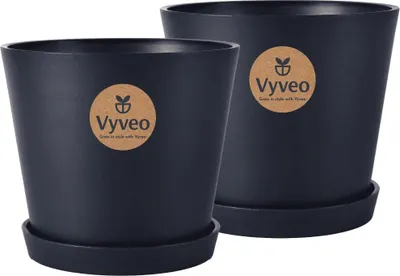 Immagine prodotto di Vyveo - Vaso da fiori Norden con sottovaso - Set da 2 - Nero - 27x23