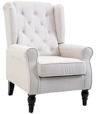 Productafbeelding van HOMCOM fauteuil met gestoffeerde rugleuning, comfortabele fauteuil, losse stoel, houten poten, polyester, crème kleur