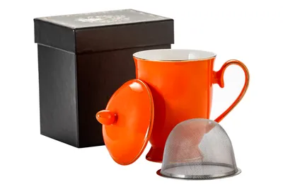 Zdjęcie produktu dla Kubek z zaparzaczem z sitkiem porcelana pomarańcz zaparzacz 325 ml