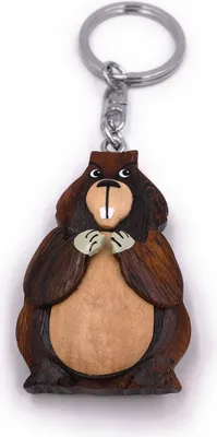 Produktbild von Onwomania Schlüsselanhänger aus Holz Biber Nagetier Säugetier Beißtier Anhänger Charm