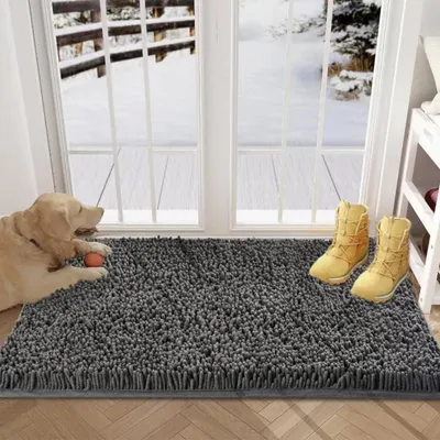 Immagine prodotto di Tappetino assorbente in chenille, grigio, 50x80 cm, antiscivolo, lavabile