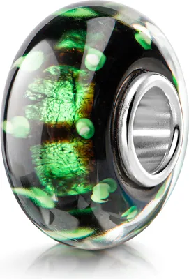 Produktbild von MATERIA by Matthias Wagner Glas Bead Anhänger 925 Silber schwarz grün mit Glitzerfolie für Armband 346