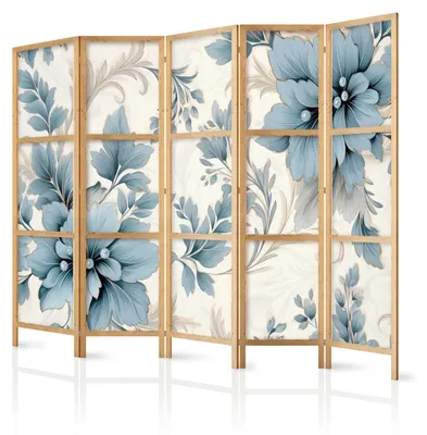 Immagine prodotto di Pannello divisorio giapponese, 5 ante, pieghevole, realizzato in tessuto non tessuto di alta qualità, con motivo floreale, ideale per il soggiorno, dimensioni 225 cm x 172 cm