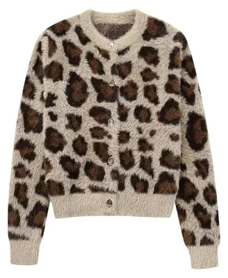 Imagen del producto de Solidchoice - Cárdigan para mujer con estampado de leopardo y botones