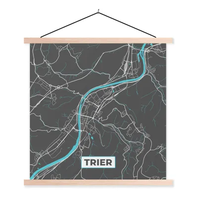Produktbild von MuchoWow® Textilposter Stadtplan - Deutschland - Blau - Trier - Karte 40x40 cm mit holzfarbenen Rahmen - Posterleiste