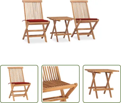 Produktbild von The Living Store 3-tlg. Garten-Essgruppe mit Kissen Klappbar Massivholz Teak