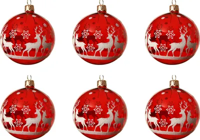 Produktbild von Weihnachtskugeln Glas 8cm Motiv Rentiere 6er Set - Rot transparent