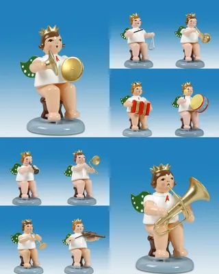 Produktbild von Holzfigur Engelmusikanten sitzend 10-teilig ohne Krone Höhe 6cm NEU