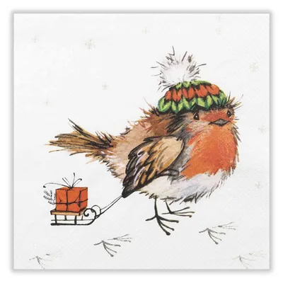 Produktbild von 20 Servietten Finn and his Sled - Vogel mit Schlitten 33x33cm