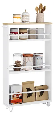 Obrázek produktu pro Servírovací vozík - Kuchyňský vozík na kolečkách - 3 patra - 47 x 80 x 13 cm - Světlý dub a bílá