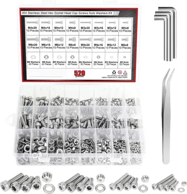 Produktbild von Sortiment an Schrauben und Muttern aus Edelstahl (M3–M6, 520 Stück in Silber)
