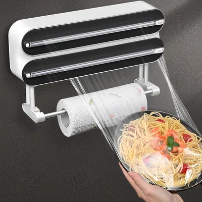 Immagine prodotto di Portarotolo da cucina 3 in 1, dispenser per pellicole con tagliacarti integrato, magnetico, per la cucina