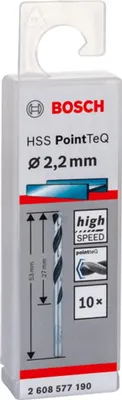 Obrázok produktu pre Vrták do kovu HSS PointTeQ, DIN 338, 2,2 mm, balenie 10 ks