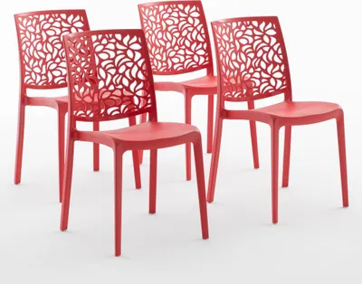 Immagine prodotto di set di 4 sedie impilabili in polipropilene con fibre di vetro per esterni e giardino, bar e ristorante, cucina design moderno - ANNA - Rosso