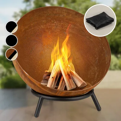 Image de Blumfeldt Brasero Exterieur pour le Jardin, Brasero Plancha Portable avec Grille de BBQ, Pare-Etincelles et Bol en Acier, Brasero Barbecue avec Foyer pour le Camping, Brûleur à Bois, 66 x 66 cm