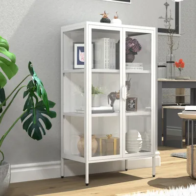 Produktbild von VCM Glasvitrine stehend | Vitrine Glas mit ESG-Sicherheitsglas | Maße ca. H. 110 x B. 60 x T. 35 cm | Standvitrine Glas | Modern und platzsparend | Glas Vitrinenschrank – Floka M