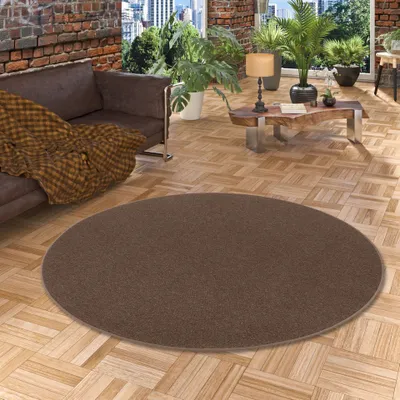 Produktbild von Feinschlingen Velour Teppich Strong Dunkelbraun Rund, Größe:133 cm Rund