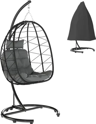 Produktbild von Hängesessel Outdoor Hängesessel Egg Chair, wetterbeständig, inkl. Polster, 102 cm x 102 cm x 195 cm, Dunkelgrau