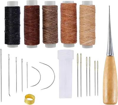 Produktbild von 21-teiliges Ledernadel-Set mit 5 Rollen Wachsfaden und Zubehör
