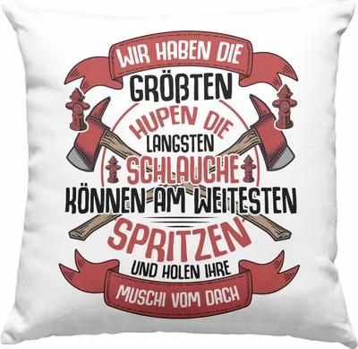Produktbild von Trendation - Feuerwehr Deko-Kissen mit Füllung 40x40 Geschenke Zubehör Lustig Einsatz Geburtstag Spruch Wir haben Die Größten Hupen (Blau)