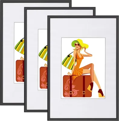 Zdjęcie produktu dla Zestaw 3 ramek fotograficznych z ramką i szybą | Czarny | 30x40 cm