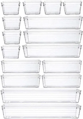 Produktbild von Küchenlade-Organizer 16-teilig, transparent, für Make-up und Küchenutensilien