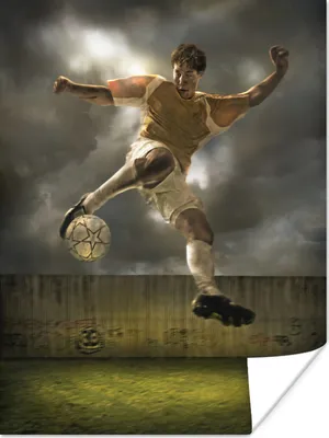 Produktbild von MuchoWow® Poster Eine Illustration eines Fußballspielers, der den Ball schießt - Jungen - Kinder 90x120 cm - Wohnzimmer
