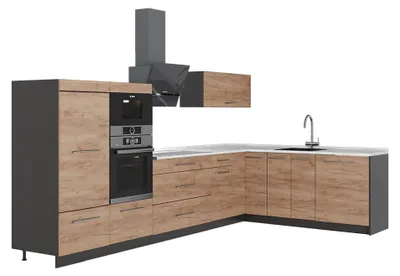 Immagine prodotto di Cucina angolare completa Vicco Fame-Line Rovere dorato/Antracite 347 x 207 cm, PL Marmo, Model 63567