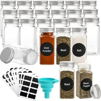 Produktbild von WUWEOT 24 Stück 120 ml Kunststoff-Gewürzgläser, Gewürzflaschen, quadratische Gewürzbehälter, wiederverwendbarer Salz-Pfefferstreuer mit luftdichtem Deckel-Etiketten, Trichter, Stift