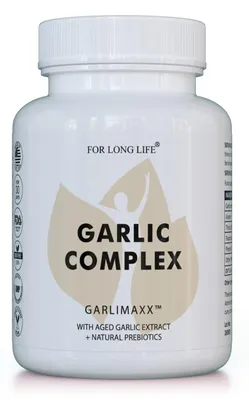 Produktbild von GARLIMAXX Nahrungsergänzungsmittel mit gereiftem Knoblauchextrakt und präbiotischen Ballaststoffen | vegane Kapseln