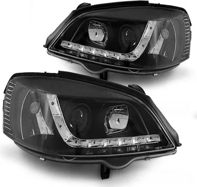 Zdjęcie produktu dla Reflektory LED z funkcją świateł do jazdy dziennej, pasujące do Opla Astry G (roczniki 1998–2004), kolor czarny