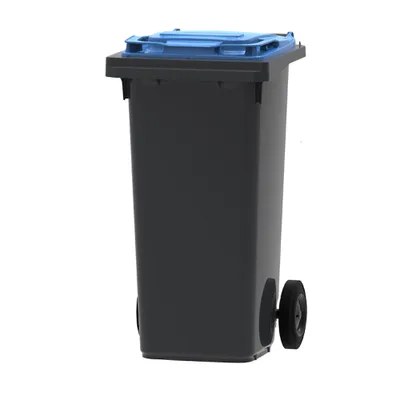 Produktbild von PROREGAL Premium 2-Rad-Mülltonne MGB | 120 Liter, HxBxT 97,4x47,9x55,5cm | HDPE-Kunststoff | Grau, Deckel Blau