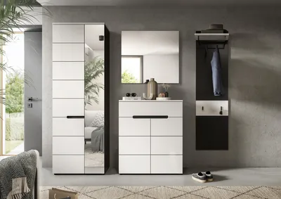 Produktbild von Garderoben-Set >Canu< in Basalt Grau / Weiß - 220x190x37cm (BxHxT)