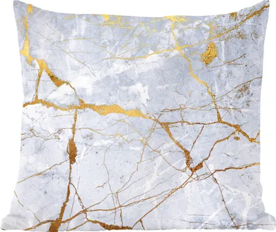 Produktbild von MuchoWow® Zierkissen Sofakissen Wohnzimmer Dekokissen 60x60 cm Marmor - Muster - Gold - Weiß - Sitzfläche - Foto Polster