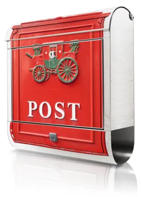 Produktbild von banjado Edelstahl Briefkasten mit Zeitungsfach mit Motiv Postkasten Nostalgie großer Design Postkasten rostfrei, A4 Einwurf [BKGE2 10485]