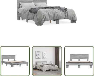 Produktbild von The Living Store Bettgestell Grau Sonoma 135x190 cm Holzwerkstoff und Metall