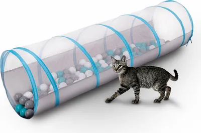 Produktbild von Petsona Falttunnel Für Haustiere Katzentunnel Für Katzen Hunde Mit 100 Bälle Leicht Tragbar Für Innen Und Außenbereich Einfach Zu Reinigen, Grau-Blau:Grau/Weiß/Türkis