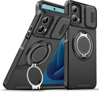 Obrázek produktu pro Dvouvrstvé pouzdro pro Motorola Moto G 5G 2024, s posuvným krytem fotoaparátu a magnetickým kroužkovým stojánkem Černý