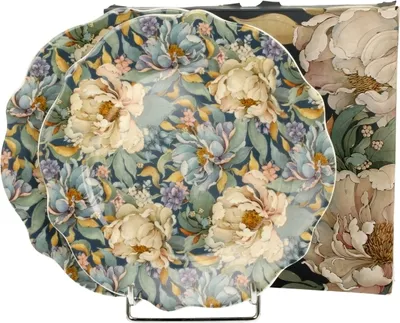 Produktbild von DUO FLOWERS ROYAL Dessertteller 2er Set PEONY BLUE aus New Bone China Porzellan