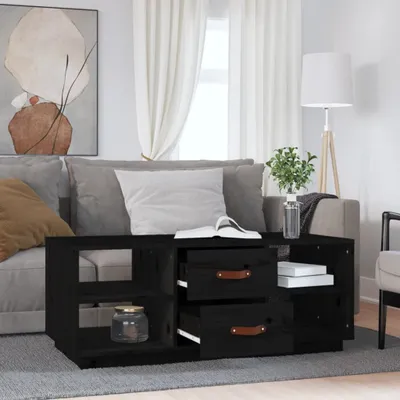 Produktbild von The Living Store Couchtisch Schwarz 100x50x41 cm Massivholz Kiefer