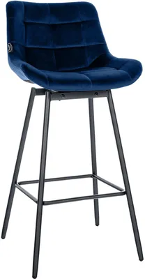 Image de Tabouret de bar CLP Weston, pivotant à 180°, avec dossier rembourré, structure en métal, couleur bleu, revêtement en velours