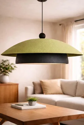 Produktbild von Opviq, Moderne Pendelleuchte aus Carbonbeton, Ø48 cm, höhenverstellbar 35-85 cm, grün-schwarz, E27, max. 40 W, IP20 | Stilvolles Design für jeden Raum, ohne Glühbirne.
