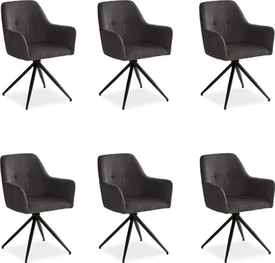 Image de Homestyle4u Chaise rembourrée avec accoudoirs pivotante Lot de 6 chaises Cordon Gris Chaise de salle à manger Chaise rembourrée Fauteuil avec accoudoirs