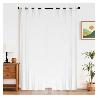 Produktbild von Weiße Vorhänge in Leinenoptik für das Wohnzimmer, halbtransparent, Lichtfilternd, 140x229cm, 2er Set