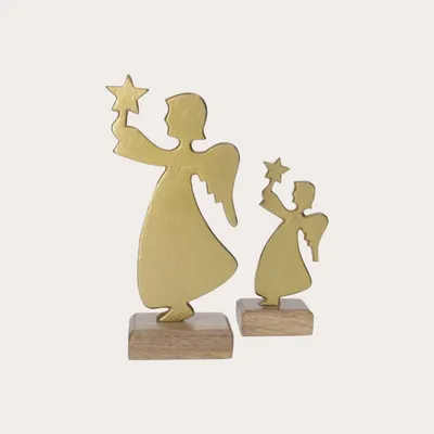Produktbild von KEYHOMESTORE | Goldene Engel auf Holzsockel, Weihnachtsdekoration