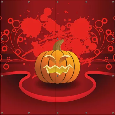 Produktbild von Wallario Outdoor-Poster für Garten oder Balkon, Motiv Geschnitzter Halloween-Kürbis im Comic Stil, in ca. 180 x 180 cm