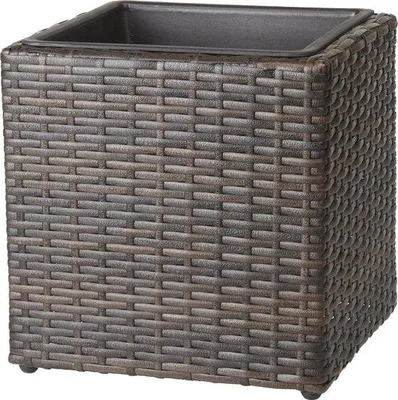 Image de Jardinière en polyrotin 28 x 28 x 28 cm - Imperméable - Résistante aux intempéries - Bicolore marron