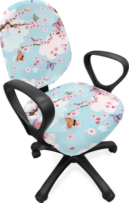Produktbild von ABAKUHAUS Kirschblüte Bürostuhl Schonbezug, Schmetterlinge Sakura, dekorative Schutzhülle aus Stretchgewebe, Mehrfarbig