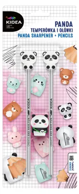 Obrázek produktu pro Zestaw 2 ołówków z figurką i temperówka Panda Kidea