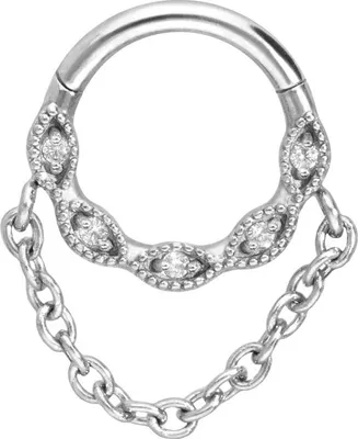Produktbild von Ohrpiercing, Nasenpiercing, Septum Piercing Chirurgenstahl Segmentring Clicker EINGEFASSTE KRISTALLE + KETTE
